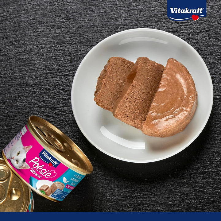 Vitakraft Poésie Mousse, hrană umedă pisică, mousse aerisit, cu somon, fără zahăr și cereale adăugate (12X 85G)