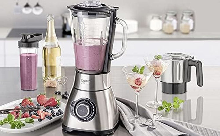 CASO B 1800 Powerblender-Set - Standmixer, 28.000 U/Min, Glasbehälter 1,75 L, Inkl. Trinkflasche Und Zerkleiner, Mixer Testsieger Mit Sehr Gut, Edelstahl