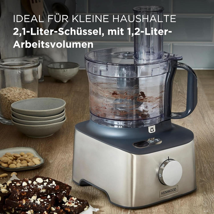 Kenwood Multipro Compact+ FDM315SS Kompakt-Küchenmaschine, 2,1 Liter, Integrierte Waage, Edelstahl Messer, 4 Arbeitsscheiben Und 5 Weitere Zubehör-Teile, Metallgehäuse, 800 Watt, Silber