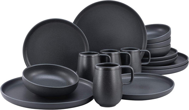 Creatable, 22979, Serie Uno BLACK, 12-Teiliges Geschirrset, Teller Set Aus Steinzeug, Spülmaschinen- Und Mikrowellengeeignet, Made in Portugal