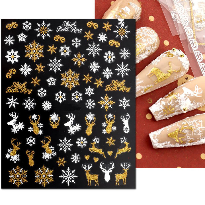 JMEOWIO Nagelsticker Weihnachten 9 Blatt Nail Art Sticker Selbstklebend Nagelaufkleber Schneeflocke Schneemann Festival Weißes Gold Dekoration Nageldesign Zubehör