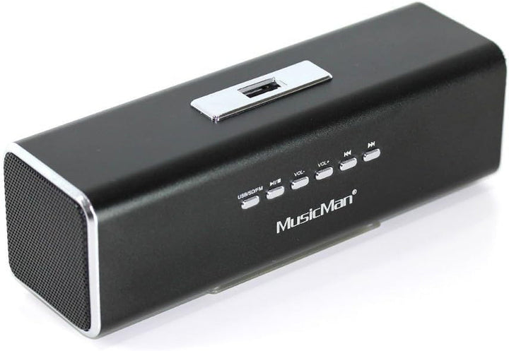 Musicman MA Soundstation Difuzor portabil - Sunet stereo - Radio Fm, Mp3 player, USB, AUX / line-in, slot pentru card micro SD - 6 ore timp de redare - Ideal pentru călătorii (negru)