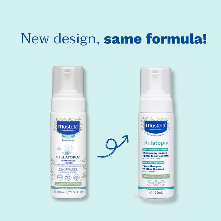 Stelatopia Șampon Mousse pentru scalp cu uscăciune extremă sau dermatită atopică, păr, bebeluși, copii, întreaga familie - reduce roșeața și mâncărimea (150ml)