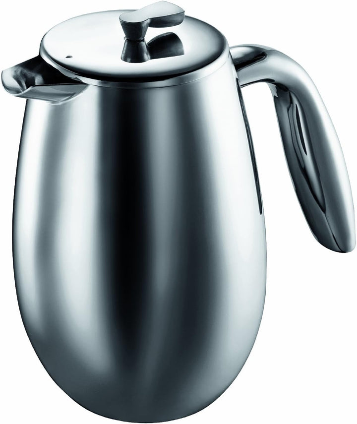 Presă franceză cu pereți dubli Bodum Columbia - 1L / 8 căni - Oțel inoxidabil lucios - Cafetieră lavabilă în mașina de spălat vase