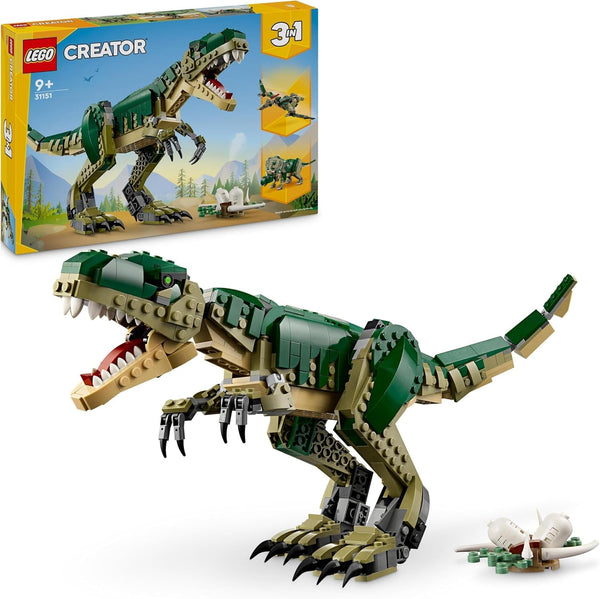 LEGO Creator T.Rex, Dino 3-in-1 pentru transformare în Triceratops sau Pterodactil, model de dinozaur mobil pentru copii, cadou pentru băieți și fete 31151
