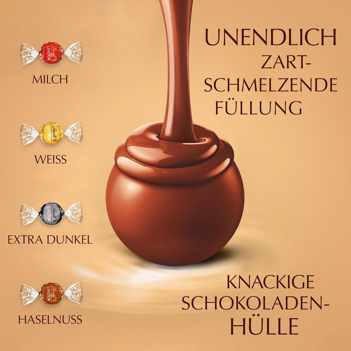 Lindt Schokolade LINDOR Kugeln Mischung | 2 Kg Beutel | Ca. 160 LINDOR Kugeln in Den Sorten Vollmilch, Weiß, Dark 60%, Haselnuss | Pralinengeschenk | Großpackung | Schokoladengeschenk