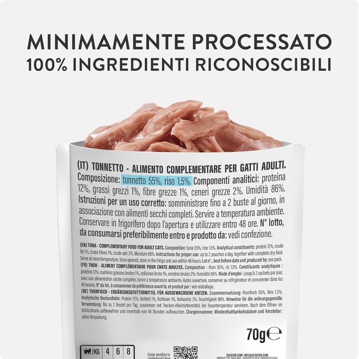 , File de ton în jeleu, Hrană umedă complementară pentru pisici, Rețetă originală, 100% naturală, 12 pungi a câte 70 g