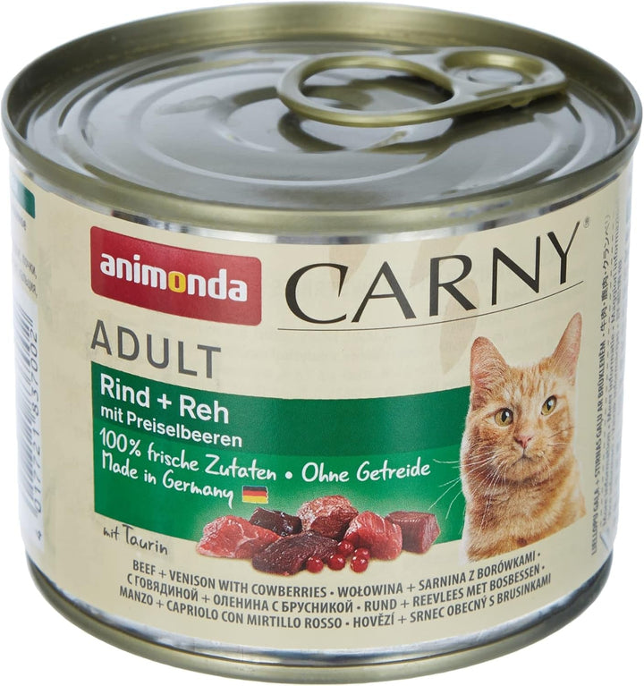 Hrană pentru pisici adulte, hrană umedă pentru pisici adulte, carne de vită + vânat cu afine, 6 X 200 G (pachet de 2)