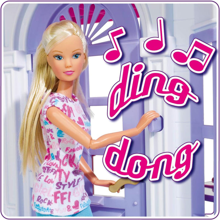 Simba 104661996 - Steffi Love Dreamhouse, Casă de joacă mare, 4 camere, FĂRĂ PUPPETS, 84cm înălțime, Două etaje, Clopoțel funcțional, Pliabil