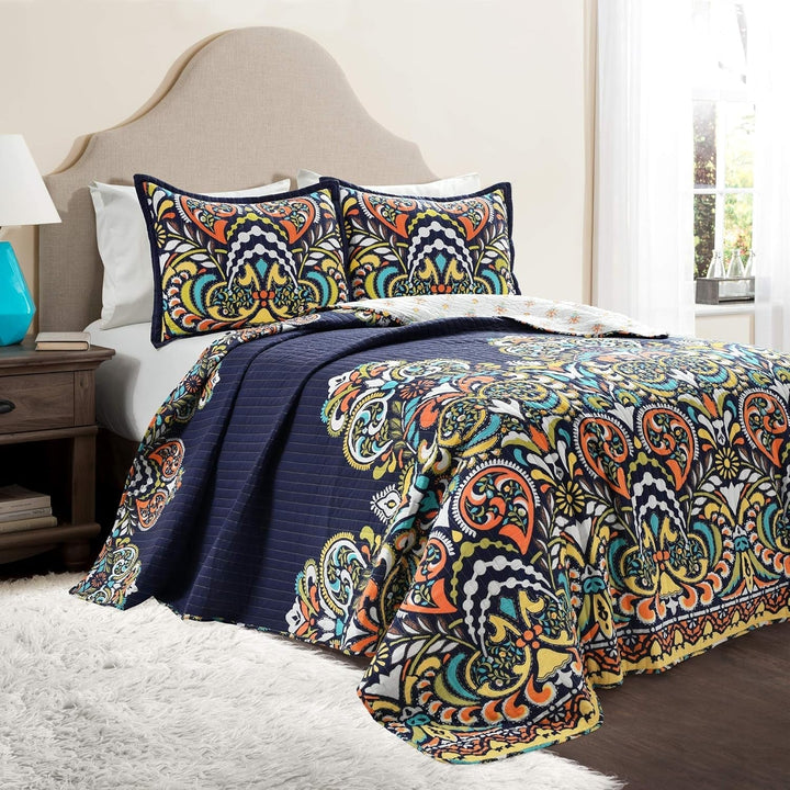 Lush Decor Clara quilt, bumbac, turcoaz și mandarină, Full/Queen Plapumi si pilote Naty Shop Marină Full/Queen