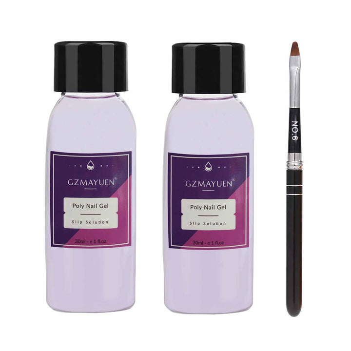 GZMAYUEN Soluție alunecătoare pentru unghii Poly Nail 30 ml * 2 Gel alunecător pentru extensii de unghii Poly Extension Gel Lichid - Soluție alunecătoare ușoară DIY cu pensulă