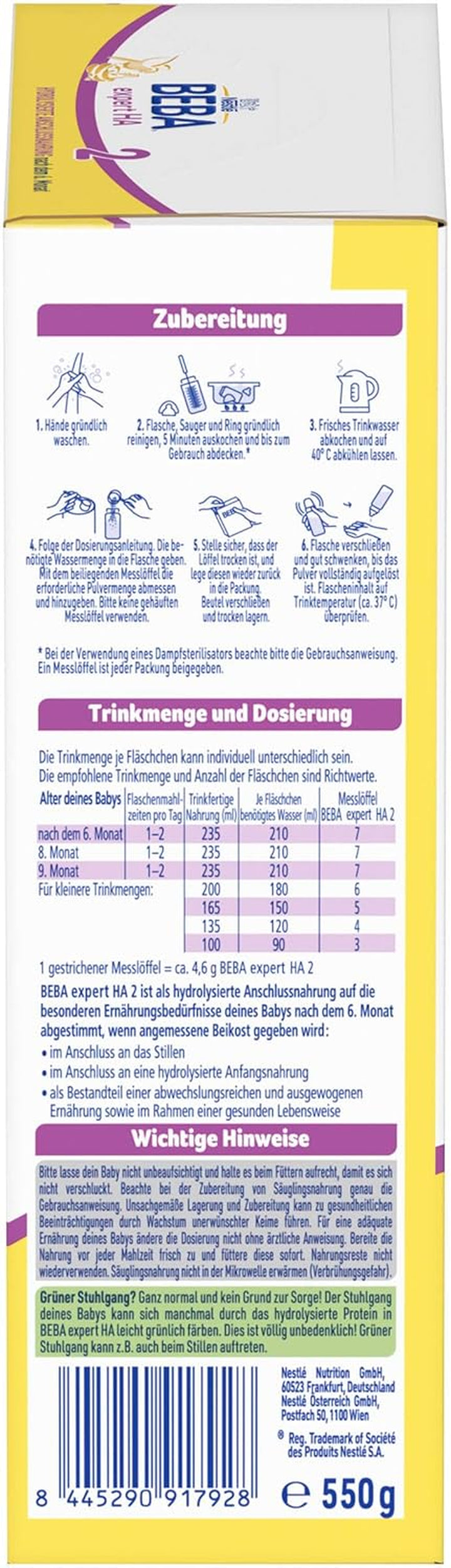 BEBA Expert HA 2 Folgemilch Nach Dem 6. Monat, Babynahrung Mit Hydrolysiertem Protein, Nur Laktose, Ohne Palmöl, 6Er Pack (6 X 550G)