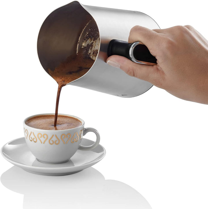 Cafetieră turcească Arzum OKKA Minio, aparat Mocha, 1-4 căni, cană din oțel inoxidabil de 300 ml, protecție la preaplin, sistem inteligent de preparare, cană lavabilă, 480 W, crom