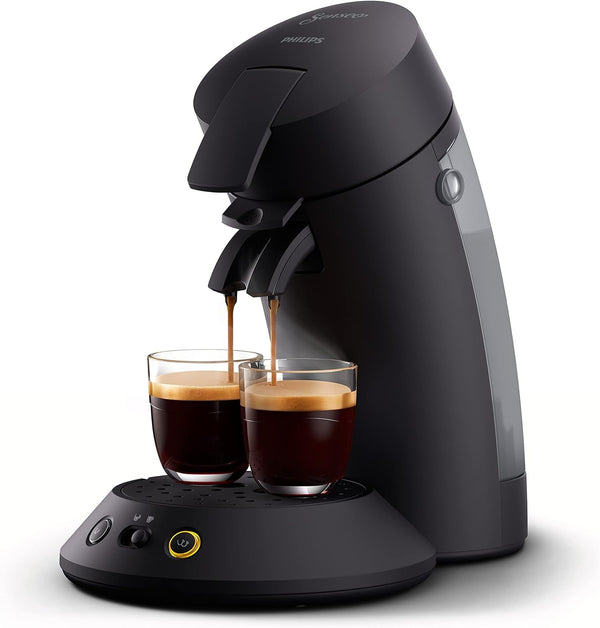 Aparat de cafea cu doze Philips Original plus Eco, selecție a intensității cafelei, tehnologie coffee boost, 80%* plastic reciclat, 45%** mai puțin consum de energie, 2 cești în același timp, negru pian (CSA210/22)