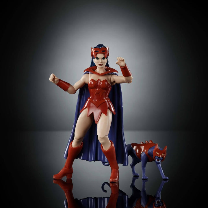 Masters of the Universe Origins Action Figure Catra din colecția de desene animate, aprox. 14 cm înălțime, eroină din serialul TV din anii 1980, prințesa puterii, design detaliat și accesoriu pentru pisică, JBM84