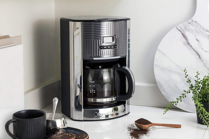 Russell Hobbs 25270-56 Geo Steel Cafetier digital din sticlă, 1000 W, oțel inoxidabil, 1,5 litri