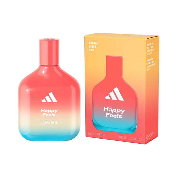 Adidas Vibes Happy Feels Eau De Parfum, un parfum unisex vesel, care îmbunătățește starea de spirit, cu note florale proaspete și uleiuri esențiale naturale, 100 ml