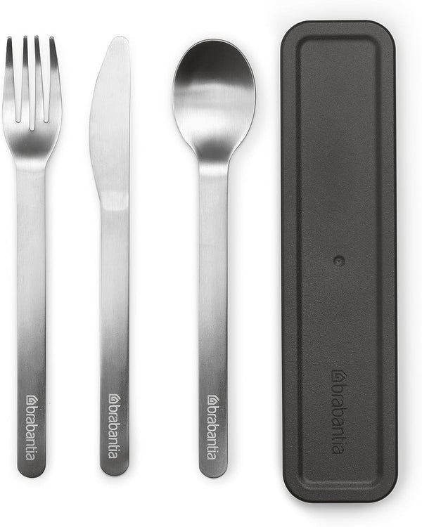 Brabantia - Make & Take Besteck-Set Mit Etui - 3Er-Set: Messer, Löffel & Gabel - Hygienisches, Kompaktes Design - Edelstahl - Spülmaschinenfest - Reisebesteck Für 1 Person - Dark Grey