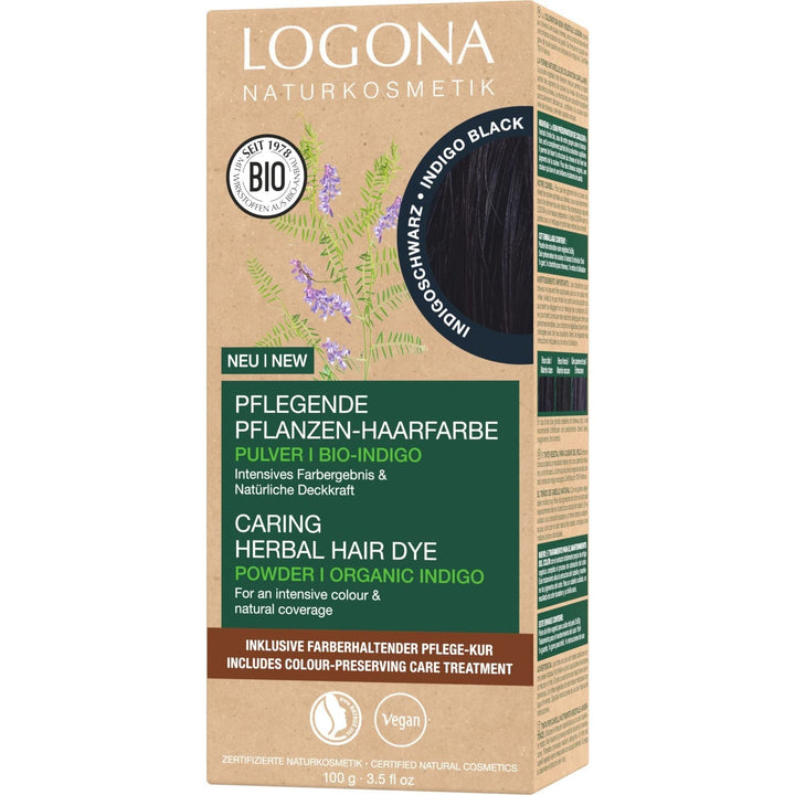 LOGONA Natural Cosmetics Vopsea de păr hrănitoare pe bază de plante, vopsea de păr vegană pudră cu henna organică pentru culoare intensă și strălucire, vopsea de păr pe bază de plante în blond cupru (blond), 1 x 100g Vopsea pentru par Naty Shop Indigo negru 100 G (1 pachet)