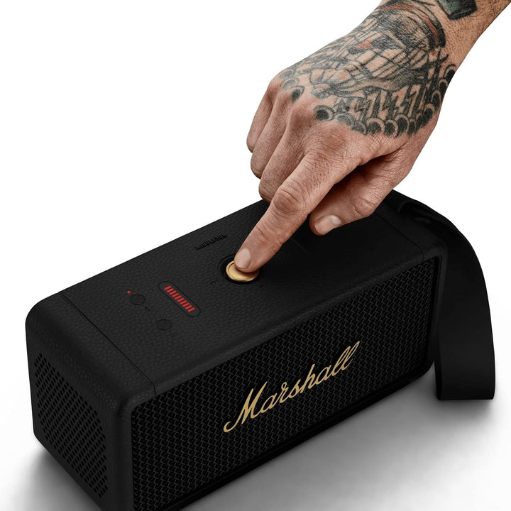 Marshall Middleton Difuzor Bluetooth portabil fără fir, peste 20 de ore de redare portabilă, rezistent la apă IP67 - negru și alamă