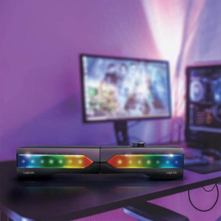 Logilink Mobile Soundbar Mit Party Licht, 2-In-1 Gaming Sound System, Anschluss Über Bluetooth V5.0 Oder 3,5Mm Stereo Klinke, Schwarz
