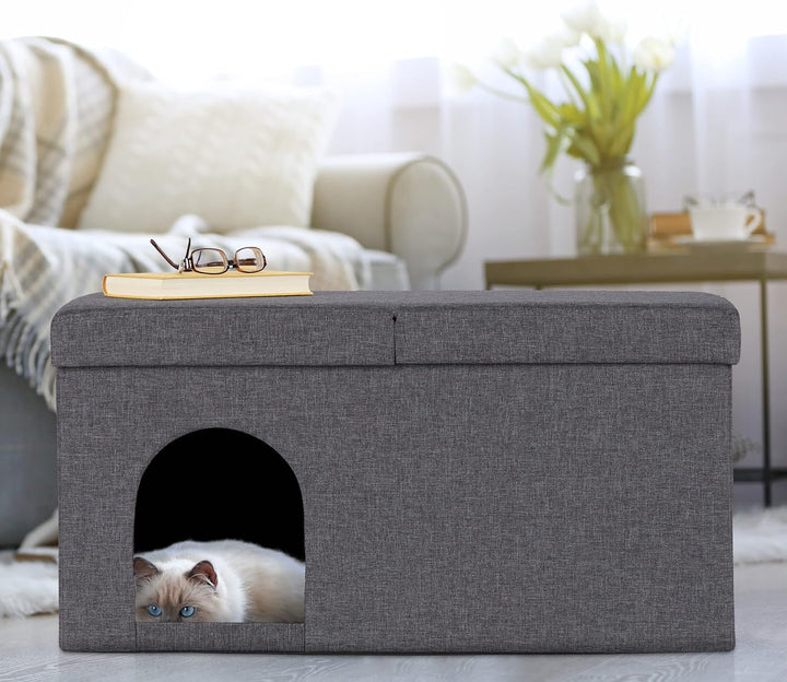 Relaxdays Cușcă pliabilă pentru pisici, Bancă rezistentă, Mobilier de interior pentru pisici, Ascunziș pentru animale de companie, ÎxLxA: 38,5 x 74,5 x 37 cm, Gri