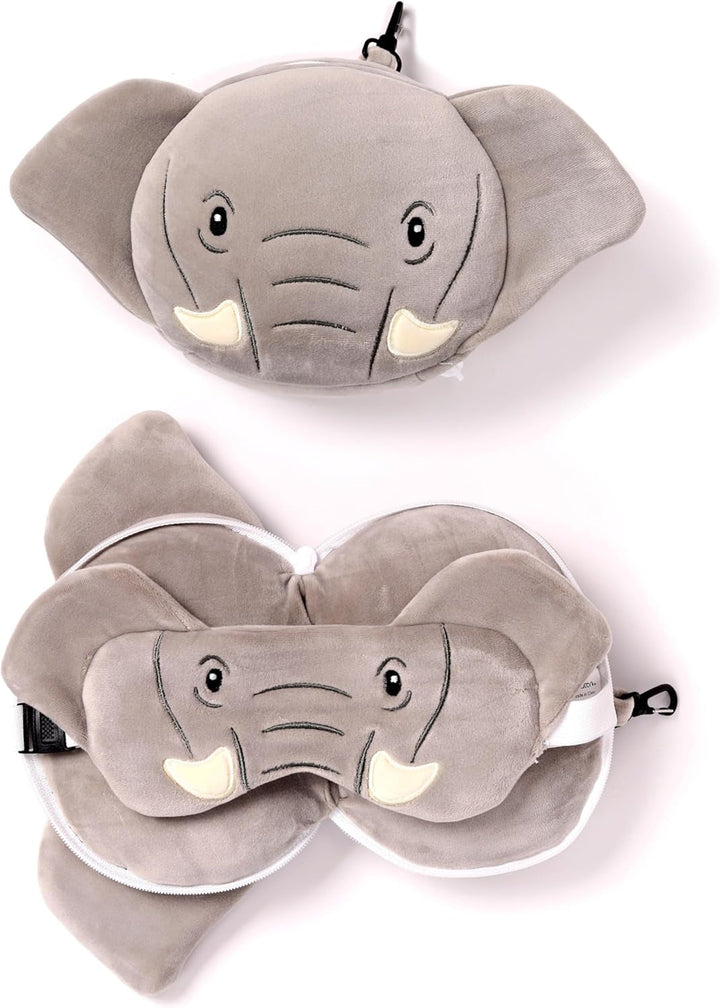 Pernă de călătorie, Rotundă, Din pluș, Elefant, Și mască pentru ochi, Unisex, O singură mărime, Unisex, Waist Unique