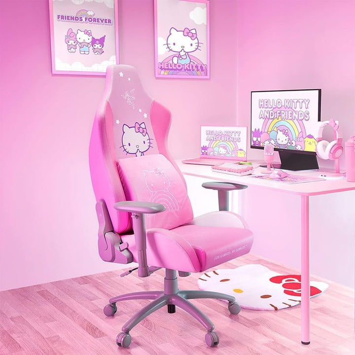 Razer Lumbar Cushion - Suport ergonomic pentru scaune de gaming cu postură perfectă (modelat pentru zona lombară, umplutură cu spumă de memorie, plic moale de catifea) Hello Kitty and Friends Ed.