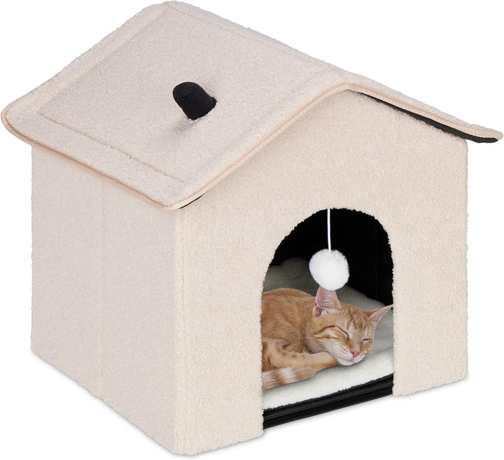 Relaxdays Peșteră Pliabilă pentru Pisici, Bancă Rezistentă, Mobilier de Interior pentru Pisici, Ascunziș pentru Animale de Companie, ÎxLxA: 38,5 x 74,5 x 37 cm, Bej, 1 Bucată