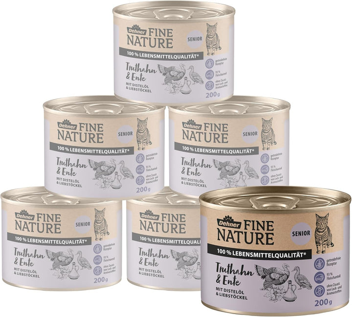 Hrană pentru pisici Dehner Fine Nature, hrană umedă fără cereale, pentru pisici adulte, curcan, cutie 6 X 200 G (1,2 kg)