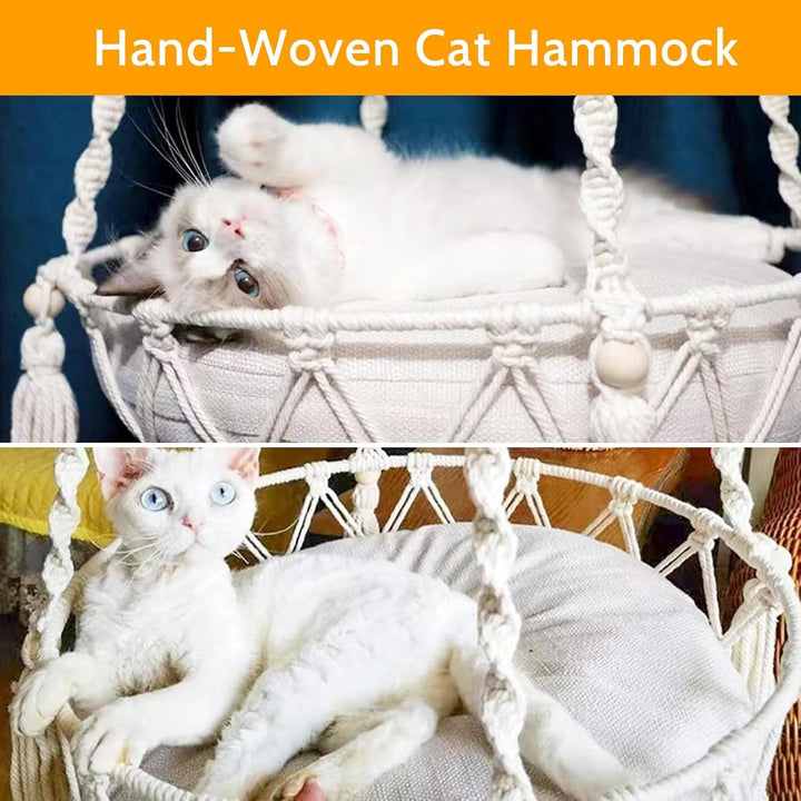 Pat pentru pisici din macrame, hamac pentru pisici, leagăn pentru pisici, tricotat manual, cuiburi suspendate pentru pisici, leagăn pentru animale de companie