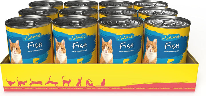 Josicat Fish in Sauce (12 X 415 G) | Adult | Hrană umedă premium pentru pisici adulte | Somon în sos | Vitamina D3 & E | Powered by JOSERA | Hrană umedă pentru pisici | Hrană completă | 12-Pack