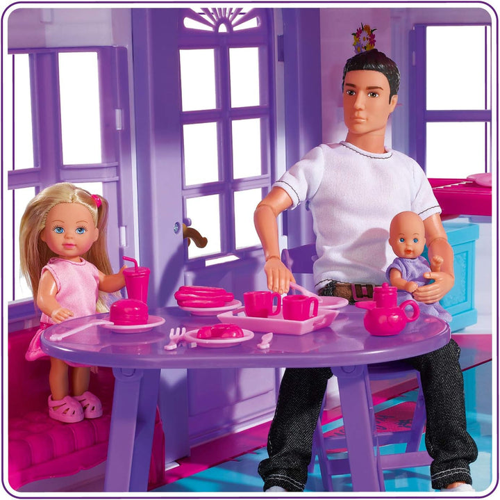 Simba 104661996 - Steffi Love Dreamhouse, Casă de joacă mare, 4 camere, FĂRĂ PUPPETS, 84cm înălțime, Două etaje, Clopoțel funcțional, Pliabil
