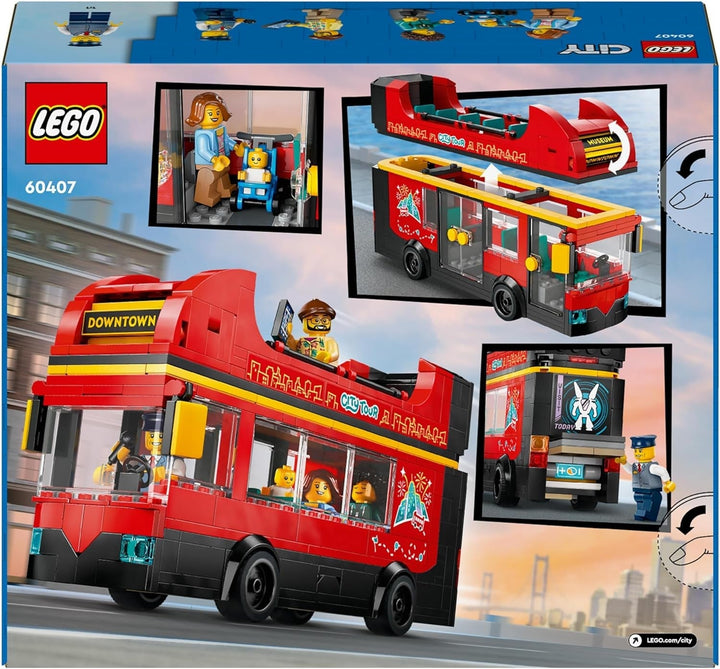 Autobuz cu două etaje LEGO City, autobuz de jucărie cu două etaje, set de vehicule pentru fete și băieți de la 7 ani, conține 5 figurine, inclusiv un bebeluș într-un cărucior 60407
