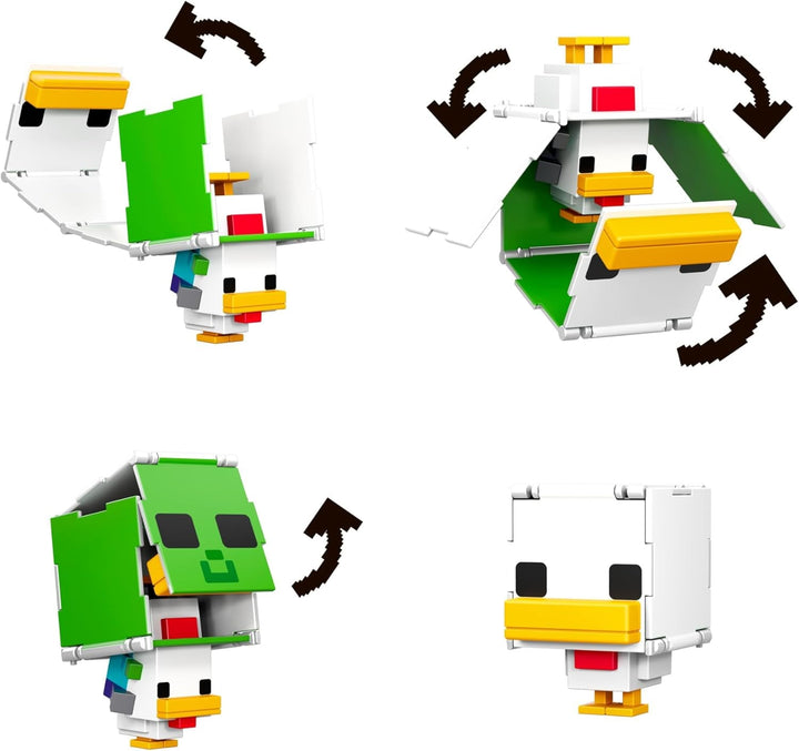 Mattel Minecraft Flippin' Figs Oaie și pui 2-Pack cu figuri de joacă 2-in-1, capete mari și design Pixel HXK17
