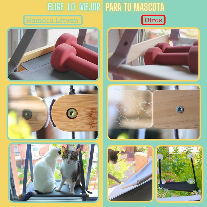 Șezlong pentru pisici - Pat pentru pisici la fereastră - Hamac pentru pisici - Hamac pentru pisici - Hamac pentru pisici - Hamac pliabil pentru pisici 54 cm - Lemn masiv