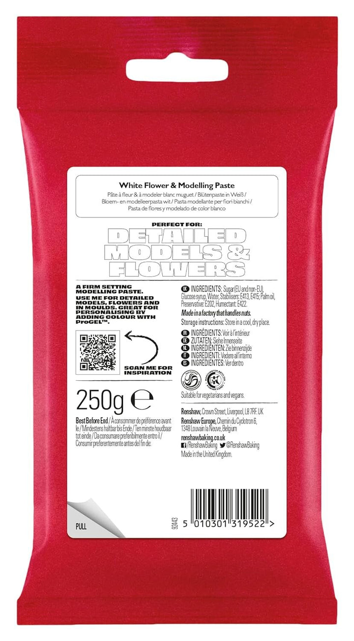Flower & Modelling Paste White 250g - Pastă de modelare, perfectă pentru flori, flori, figuri și multe altele, pastă de zahăr comestibilă - 250 g Pasta de zahar Naty Shop