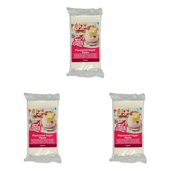 FunCakes Fondant cu aromă de lămâie: Gust delicios, textură fină, ușor de întins, fondant rulat, perfect pentru prăjituri, cupcakes și biscuiți. Halal, kosher și fără gluten. 250 g (pachet de 3) Pasta de zahar Naty Shop 250 G (pachet de 3) Lămâie
