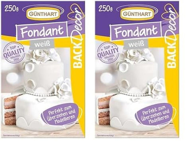 Günthart BackDecor 250 g fondant alb, 100% vegan, fără ulei de palmier, rezistent la rupere pentru a acoperi prăjituri și produse de patiserie, potrivit pentru modelare, pachet de 2 (1 x 250 g) Pasta de zahar Naty Shop Default Title