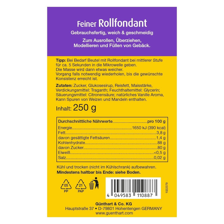 Günthart BackDecor 250 g fondant alb, 100% vegan, fără ulei de palmier, rezistent la rupere pentru a acoperi prăjituri și produse de patiserie, potrivit pentru modelare, pachet de 2 (1 x 250 g) Pasta de zahar Naty Shop