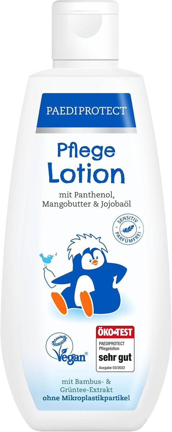 PAEDIPROTECT loțiune de îngrijire pentru bebeluși și copii 200 ml, loțiune de îngrijire cu pantenol, îngrijire hidratantă cu ulei de jojoba și unt de mango, pentru pielea sensibilă și uscată a bebelușilor și copiilor, loțiune vegană Copii - Baie si Skincare Naty Shop 200 Ml (1 pachet)